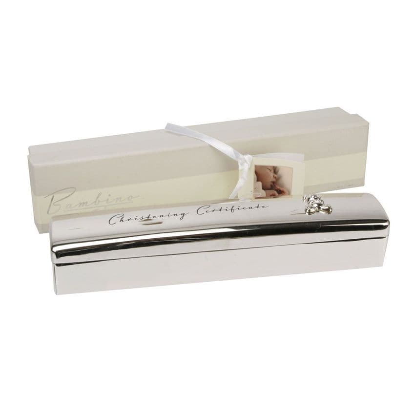 Silver Plated Christening Certificate Box By Bambino Baby Gift