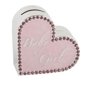 Silver Plated Diamante Heart Money Box for Baby Girl
