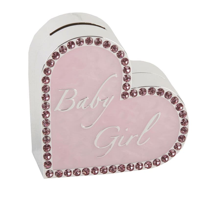 Silver Plated Diamante Heart Money Box for Baby Girl