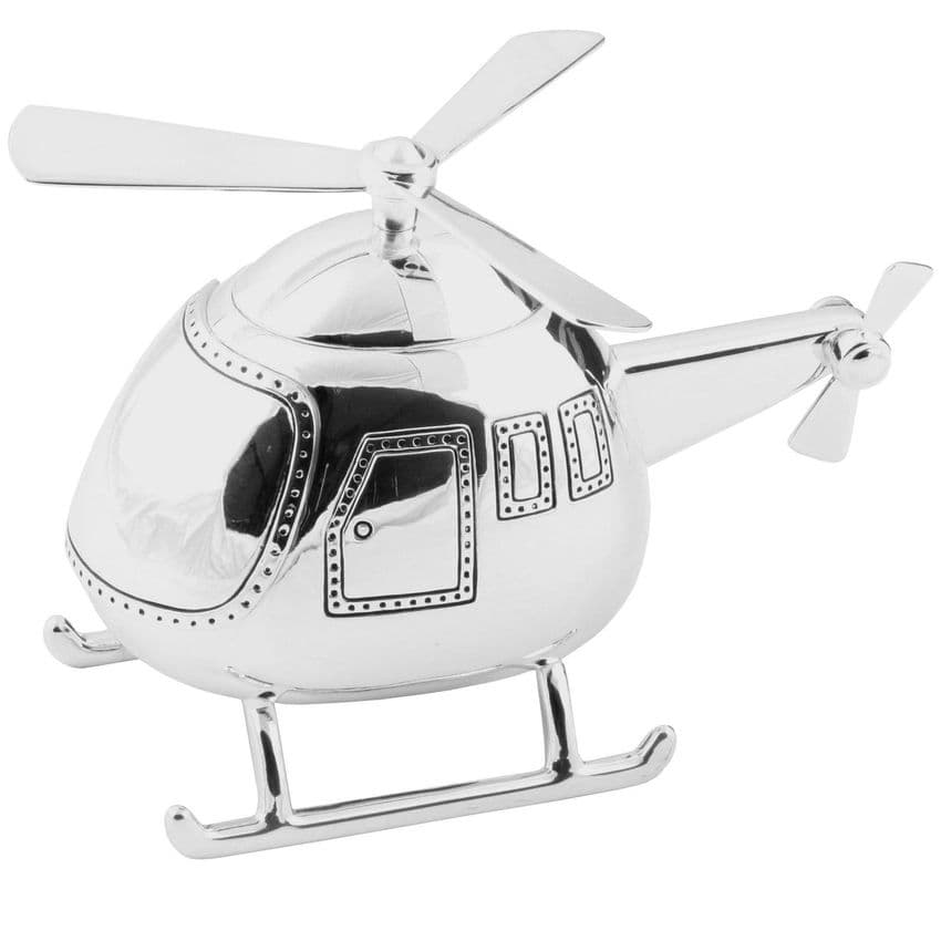 Silver Plated Helicopter Money Box - Gift Idea For Baby Christening and Baptism - Silver Baby Gifts