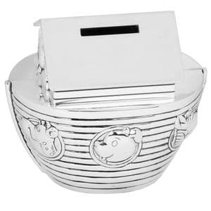 Silver Plated Noah's Ark Money Box Gift For New Baby and Christening keepsakes