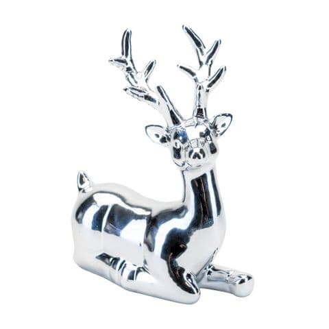 Silver Sitting Reindeer Christmas Ornament