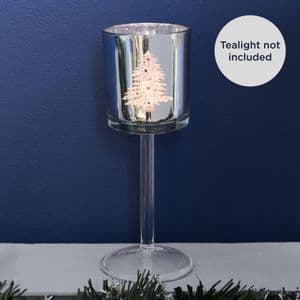 Silver Sparkle Large Glass Candle Holder - Christmas Candle Holder