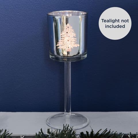 Silver Sparkle Large Glass Candle Holder - Christmas Candle Holder