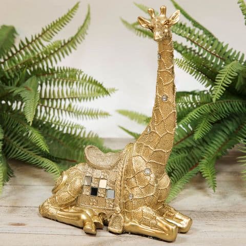 Sitting Giraffe Figurine Gold Finish Home Ornament