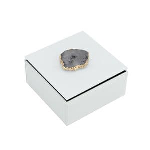 Small White Glass Trinket Box With Agate Stone Detail
