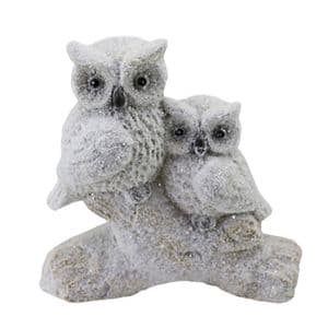 Snowy Owls Glitter Christmas Figurine Ornament