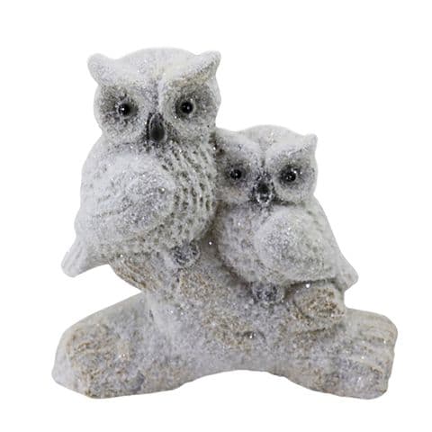 Snowy Owls Glitter Christmas Figurine Ornament