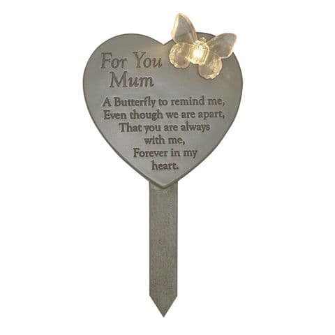 Solar Light Up Heart Shape Graveside Memorial Plaque - For You Mum