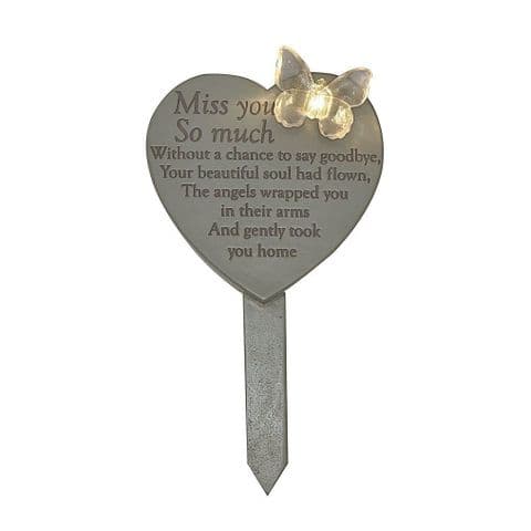Solar Light Up Heart Shape Graveside Memorial Plaque - Miss You So Much