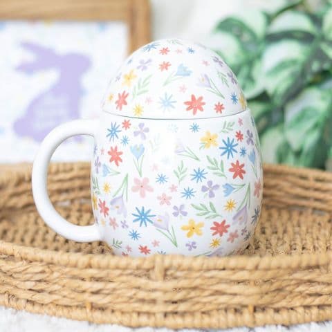 Spring Flowers Easter Egg Shape Lidded Mug Gift