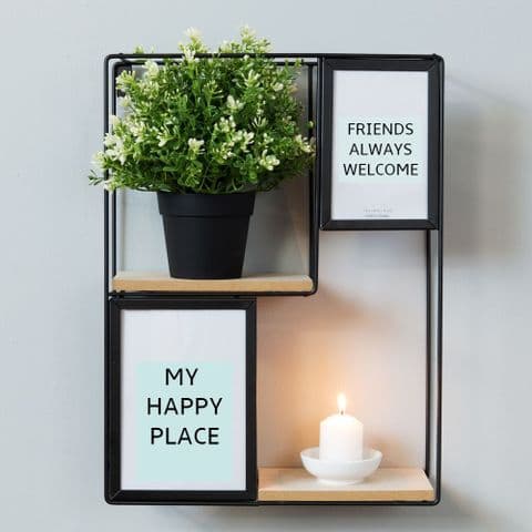 Square Metal Wall Shelf Plant Display Unit With Photo Frames