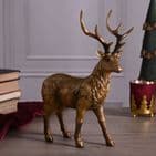Standing Gold Metallic Stag Christmas Ornament Decoration Statue