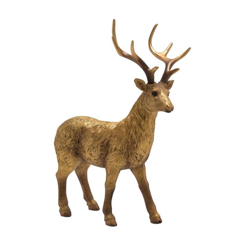 Standing Gold Metallic Stag Christmas Ornament Decoration Statue