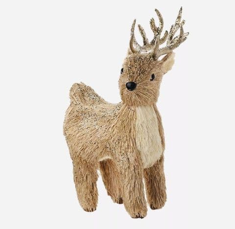Standing Straw Reindeer –Small Rustic Woodland Christmas Decoration (13cm)