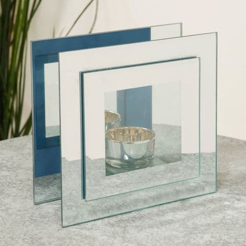 Stepped Mirrored Glass Contemporary Tealight Candle Holder