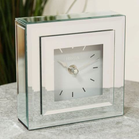 Stepped Mirrored Glass Square Mantel Clock 15cm