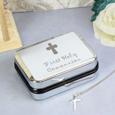 Sterling Silver 1st Holy Communion Cross Necklace in Silver Box