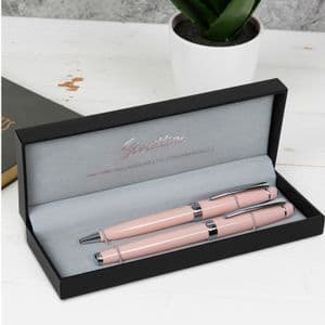 Stratton Luxury Pink and Chrome Ballpoint and Rollerball Pen Set Gift