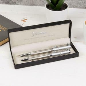 Stratton Luxury Silver Fountain Pen and Rollerball Gift Set