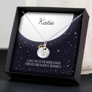 Sun Moon & Stars Sterling Silver Necklace Personalised Gift Any Message Any Name