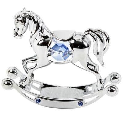 Swarovski Crystal Cake Topper For Baby Boy - Christening and New Baby Rocking Horse Cake Topper and Keepsake