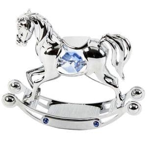 Swarovski Crystal Cake Topper For Baby Boy - Christening and New Baby Rocking Horse Cake Topper and Keepsake