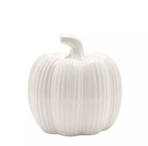 Tall White Ceramic Pumpkin Ornament 14.5cm