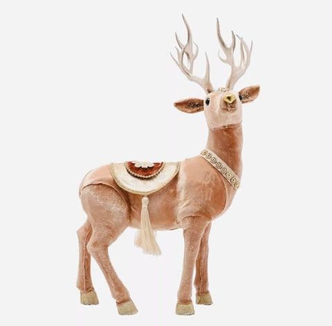 Taupe & Gold Large Velvet Standing Reindeer