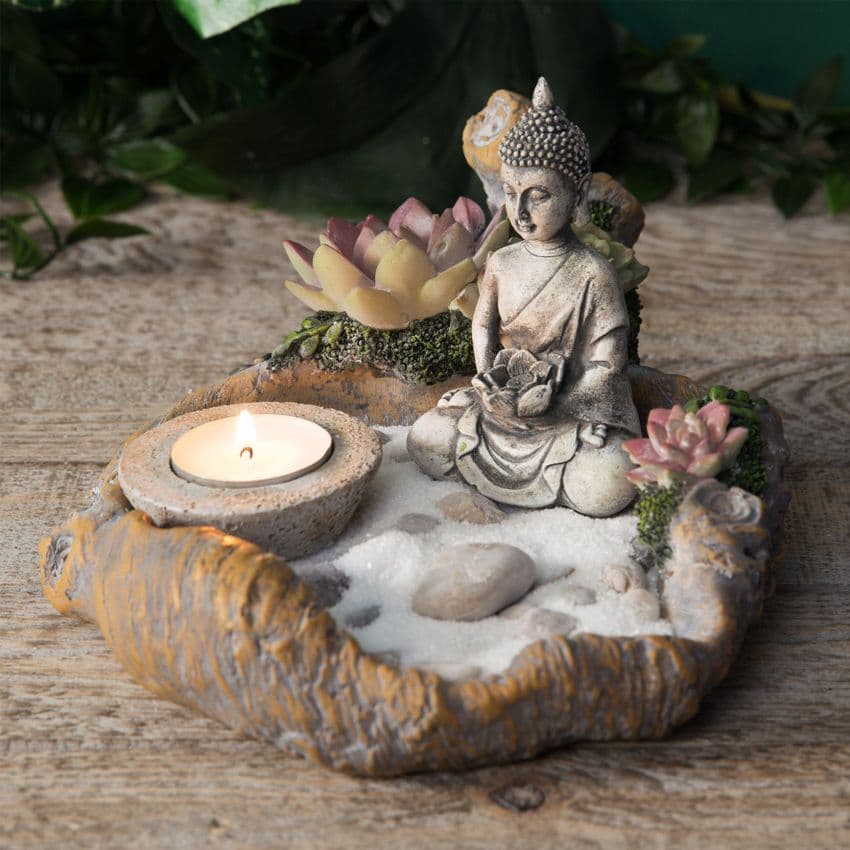 Thai Buddha Tabletop Mini Zen Garden Kit Candle Holder