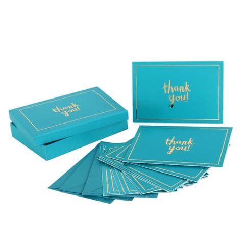 Thank You Cards and Envelope Set Of 12 Designer Bright Turquoise Note Cards in Box