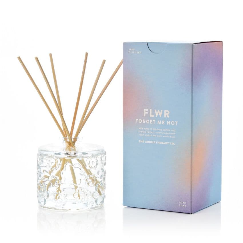 The Aromatherapy Company forget-me-not reign scented reed diffuser Gift for her birthday and Mothers Day natural and vegan friendly.