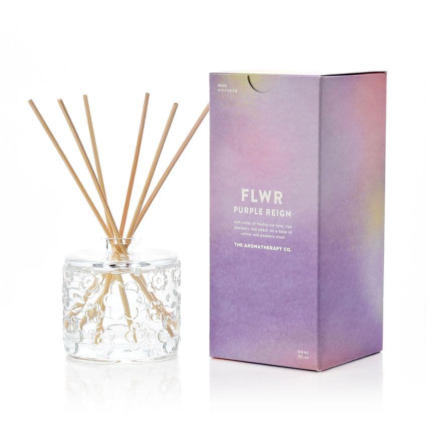 The Aromatherapy Company purple reign scented reed diffuser Gift for her birthday and Mothers Day natural and vegan friendly.