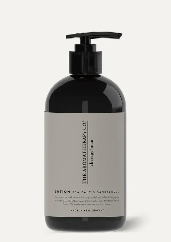 The Aromatherapy Company Sandalwood & Sea Salt Therapy Man Hand and body lotion - Enriched With Essential Oils - Gift For Men.