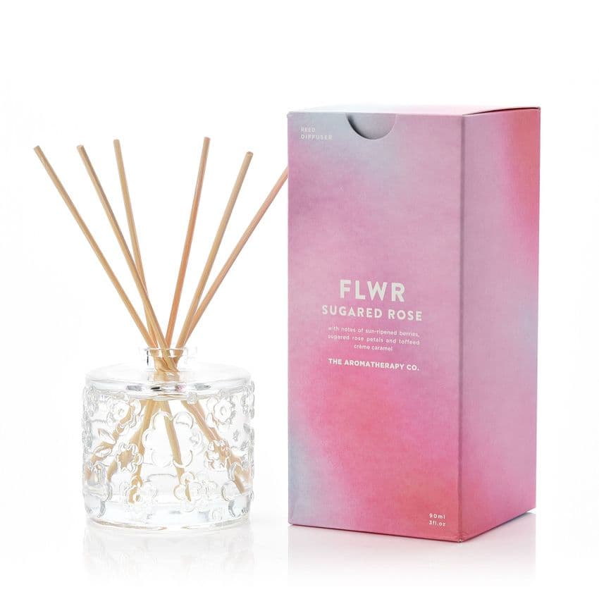 The Aromatherapy Company sugared rose scented reed diffuser Gift for her birthday and Mothers Day natural and vegan friendly.