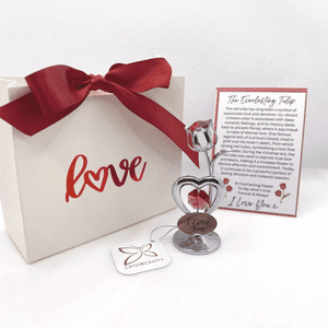 The Everlasting Tulip - I Love You Chrome Plated Tulip With Austrian Crystals