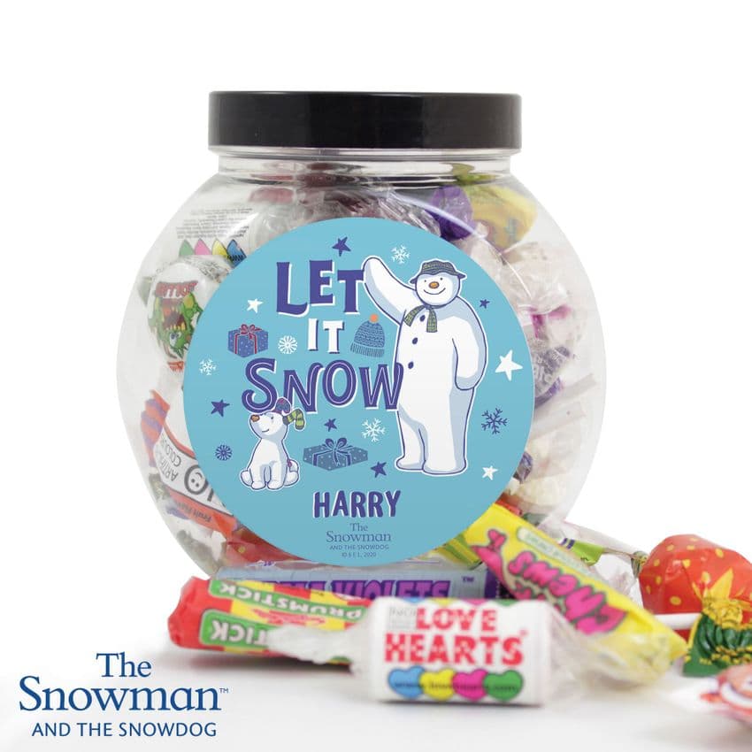 The Snowman and The Snowdog Personalised Mini Sweet Jar Christmas Gift   Perfect stocking filler, secret santa for table gift at Christmas.