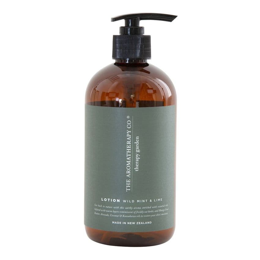 Therapy Garden Healing skin lotion for gardeners. Wild Mint & Lime By The Aromatherapy Co. Soothing gift for gardeners enriched with essential oils.
