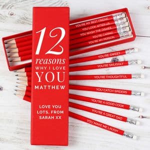 Unique Valentine '12 Reasons Why I Love You' Pencil Set Gift Personalised Message