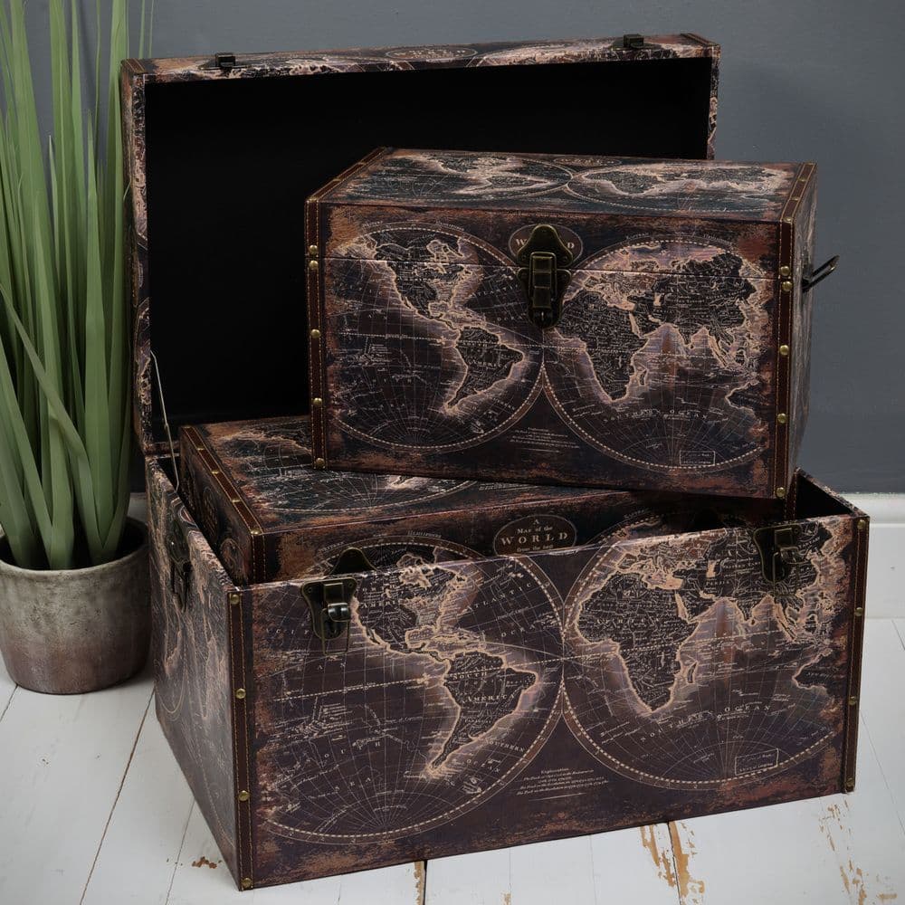 Vintage Cartography Design Storage Chests Old Fashioned Map Of The