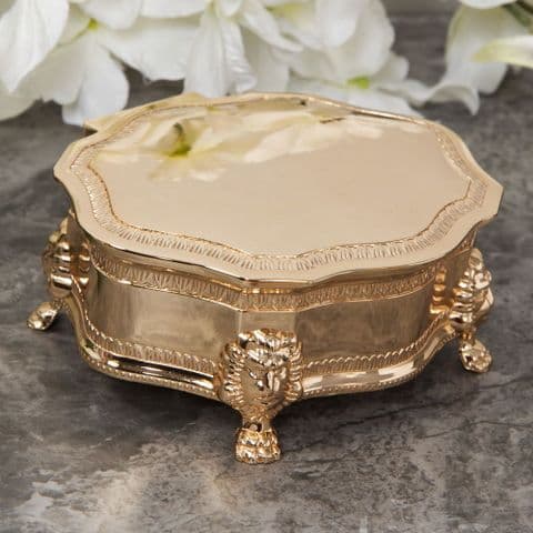 Vintage Style Oval Gold Plated Trinket Box With Lion Feet