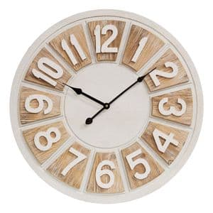 Washed White and Natural Wooden Wall Clock 50cm Diameter