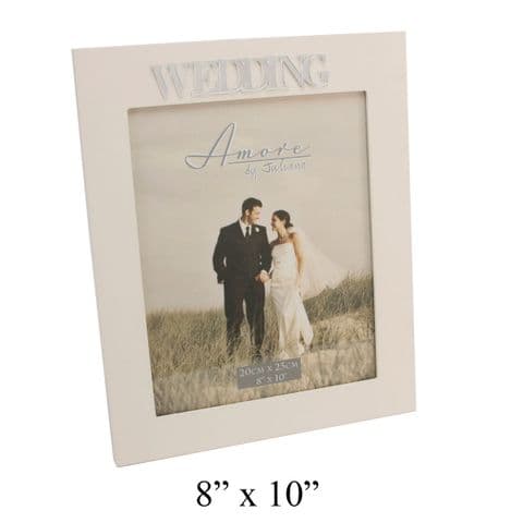 Wedding Photo Frame 8 x 10 - Cream Wooden Photo Frame For Wedding Picture with Mirrored Letters