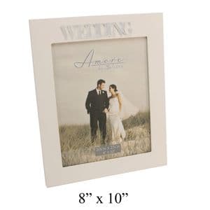 Wedding Photo Frame 8 x 10 - Cream Wooden Photo Frame For Wedding Picture with Mirrored Letters