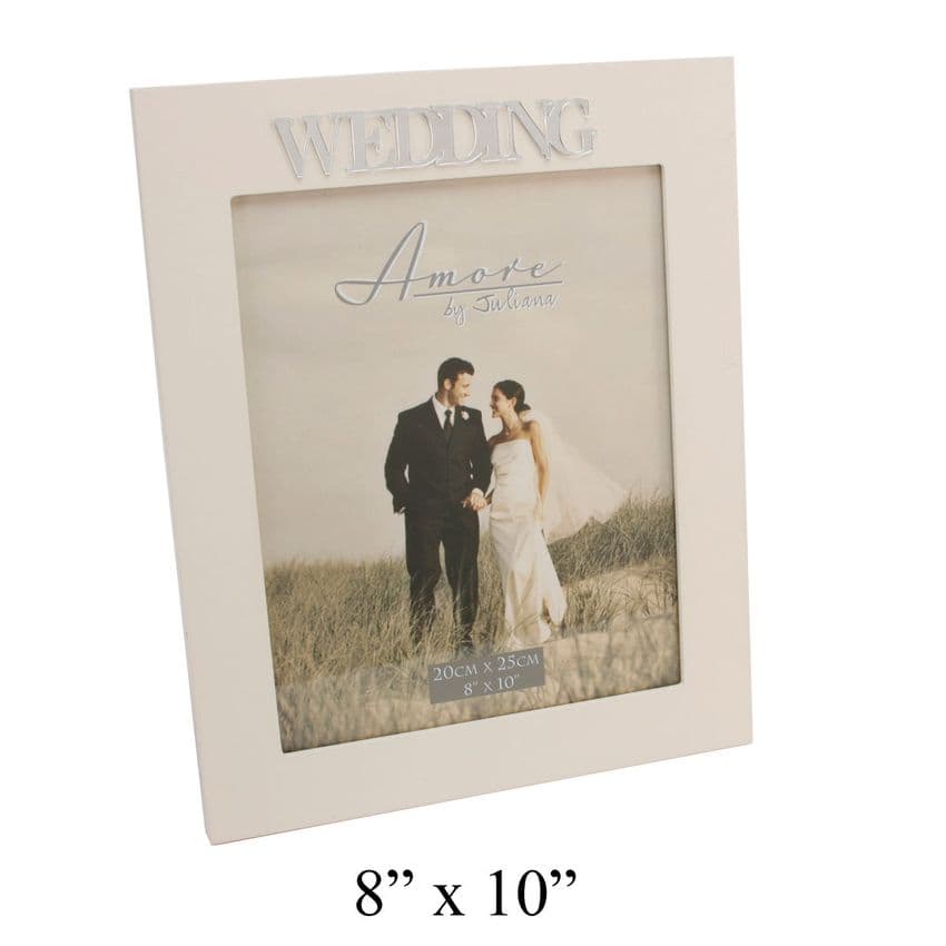 Wedding Photo Frame 8 x 10 - Cream Wooden Photo Frame For Wedding Picture with Mirrored Letters