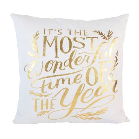 White and Gold Christmas Cushion Seasonal Winter Home Decor