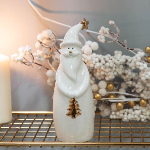 White and Gold Christmas Santa Ornament Decoration 18cm
