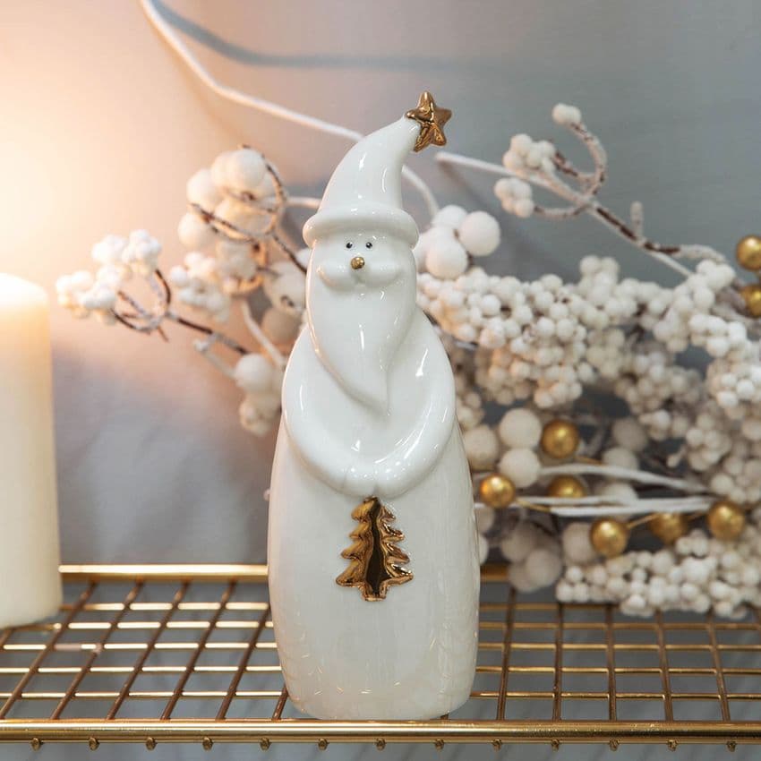 White and Gold Minimalist Christmas Santa Ornament Decoration 18cm