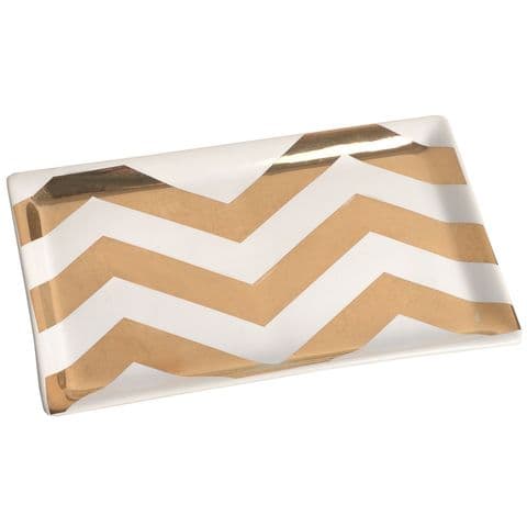 White and Gold Small Ceramic Serving Tray and Trinket Dish