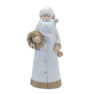 White and Gold Traditional Santa Ceramic Figurine Christmas Ornament 26cm